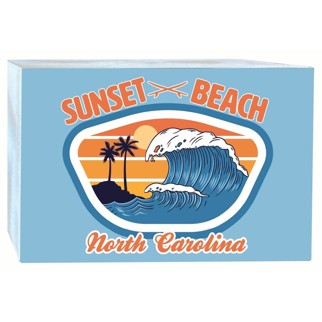 Sunset Beach North Carolina Surf Wave Design Souvenir Wood sign with frame 5x7 Image 1