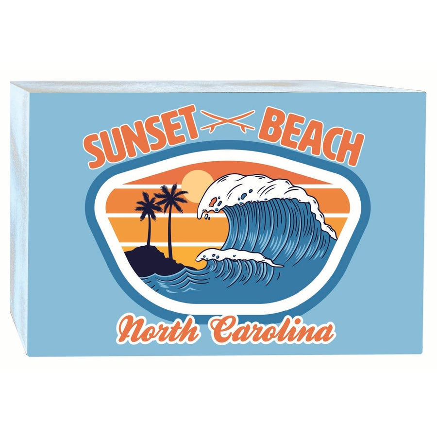 Sunset Beach North Carolina Surf Wave Design Souvenir Wood sign with frame 5x7 Image 1