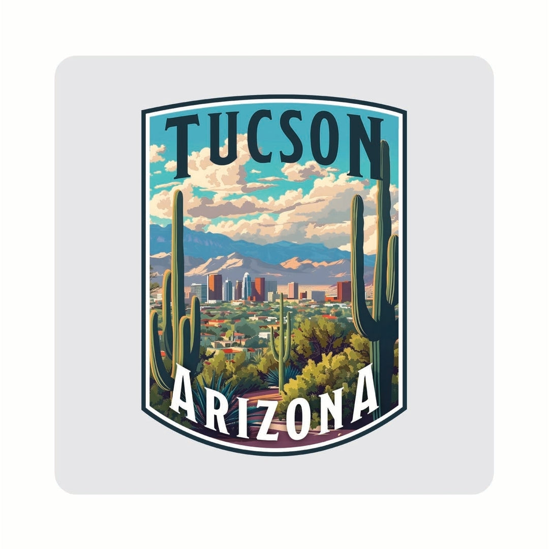 Tucson Arizona Cactus and Cityscape Design Souvenir 4x4-Inch Coaster Acrylic 4 Pack Image 1