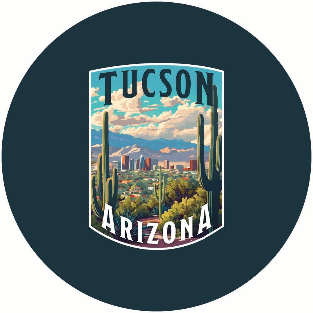 Tucson Arizona Cactus and Cityscape Design Souvenir Coaster Paper 4 Pack Image 1