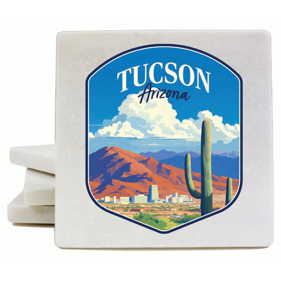 Tucson Arizona Desert Mountains Design Souvenir 4x4-Inch Coaster Marble 4 Pack Image 1