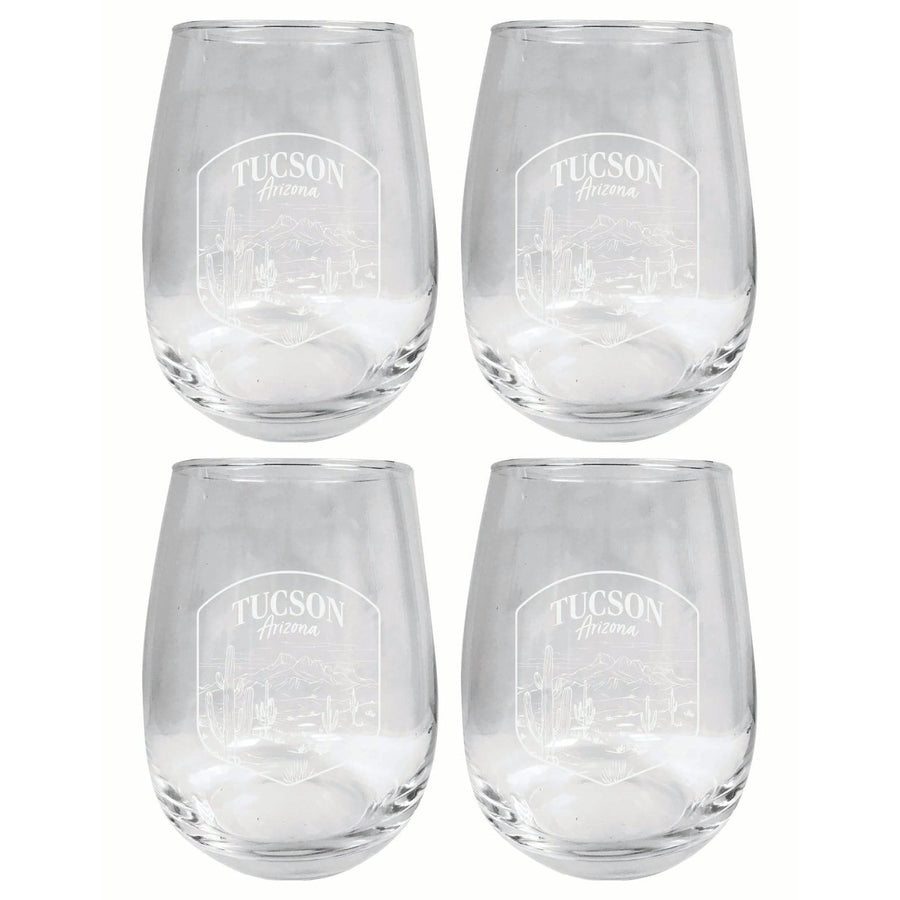 Tucson Arizona Souvenir 15 oz Engraved Stemless Wine Glass 4-Pack Image 1