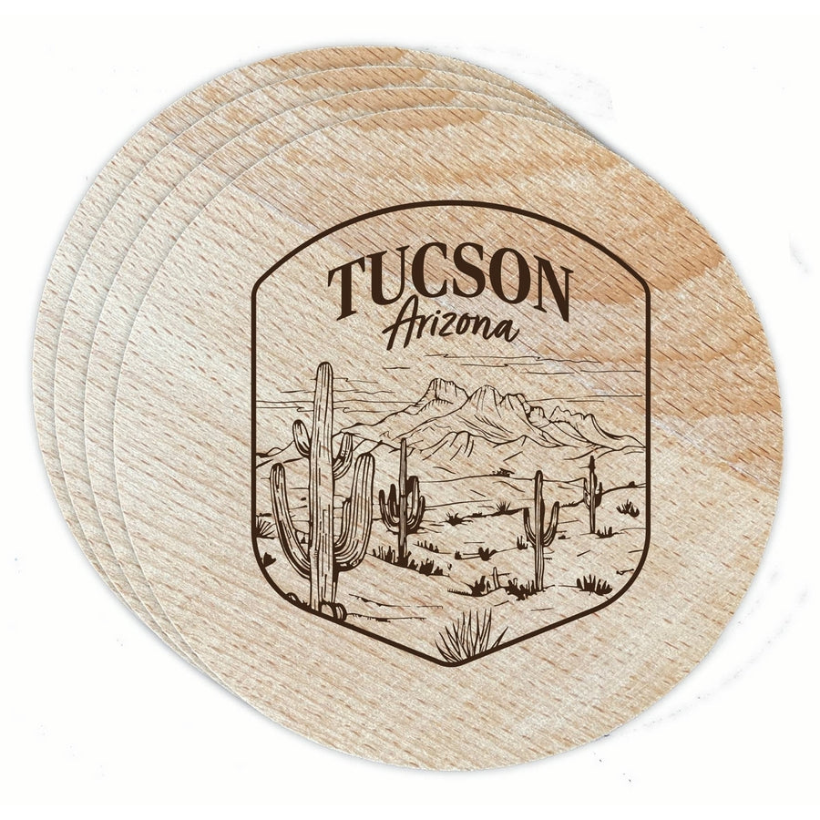 Tucson Arizona Souvenir Etched Coaster Wooden 3.5 x 3.5-Inch 4 Pack Image 1