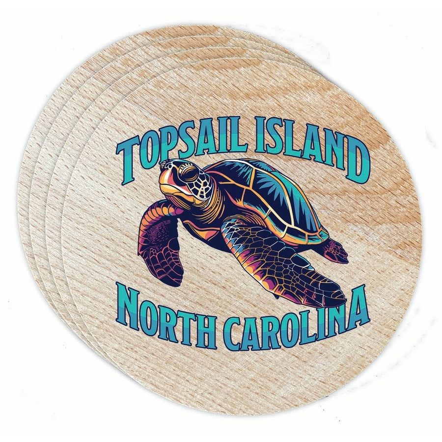 Topsail Island North Carolina Colorful Turtle Design Souvenir Coaster Wooden 3.5 x 3.5-Inch 4 Pack Image 1