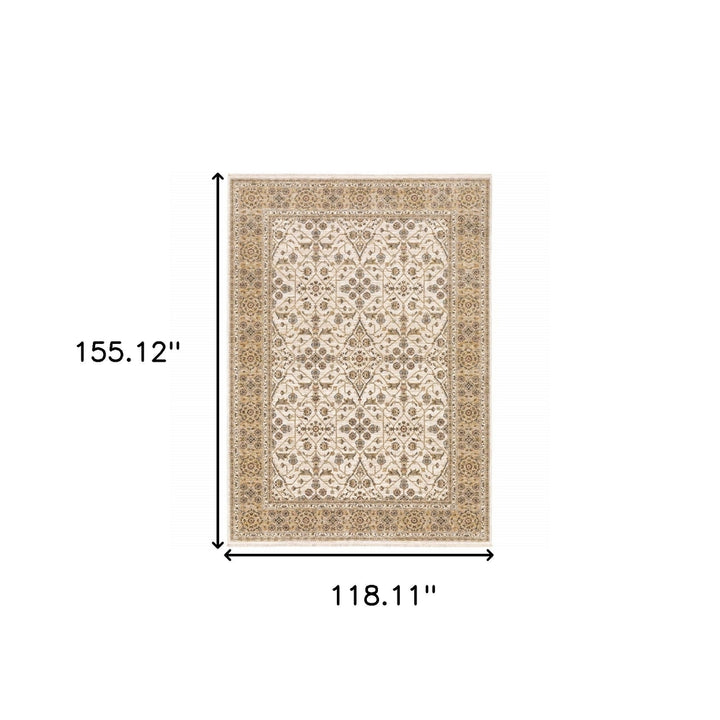 10 X 13 Ivory And Gold Oriental Power Loom Stain Resistant Area Rug With Fringe Image 11