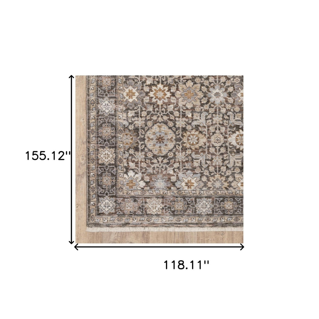 10 X 13 Grey And Ivory Oriental Power Loom Stain Resistant Area Rug With Fringe Image 11