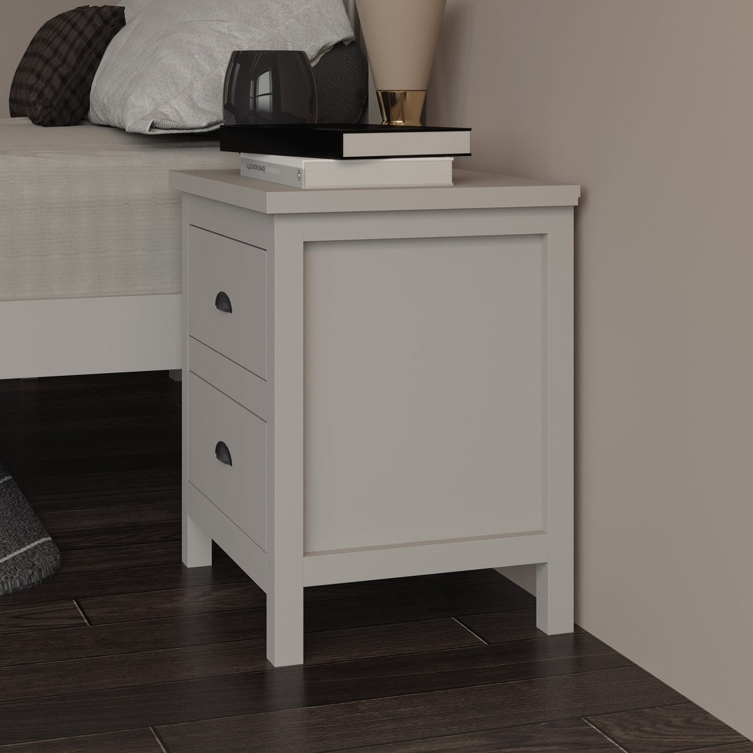 16" Gray Two Drawer Solid Wood Nightstand Image 5