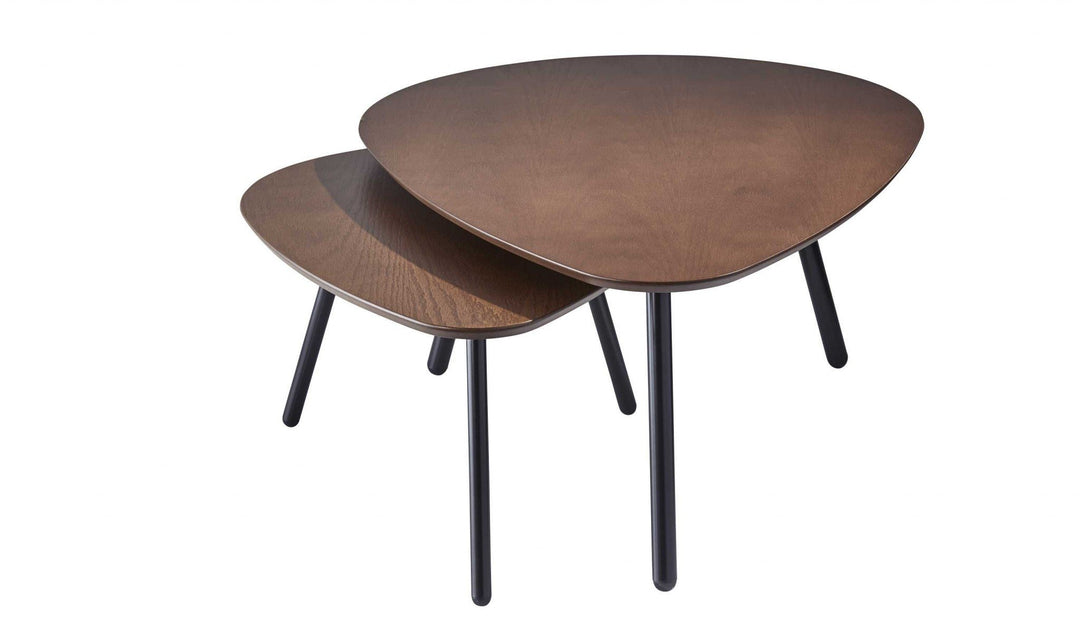 17" Black And Brown Solid Wood Round Nested Tables Image 2