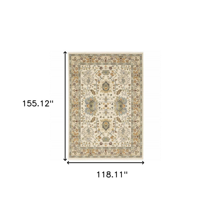 10 X 13 Ivory Oriental Power Loom Stain Resistant Area Rug With Fringe Image 11