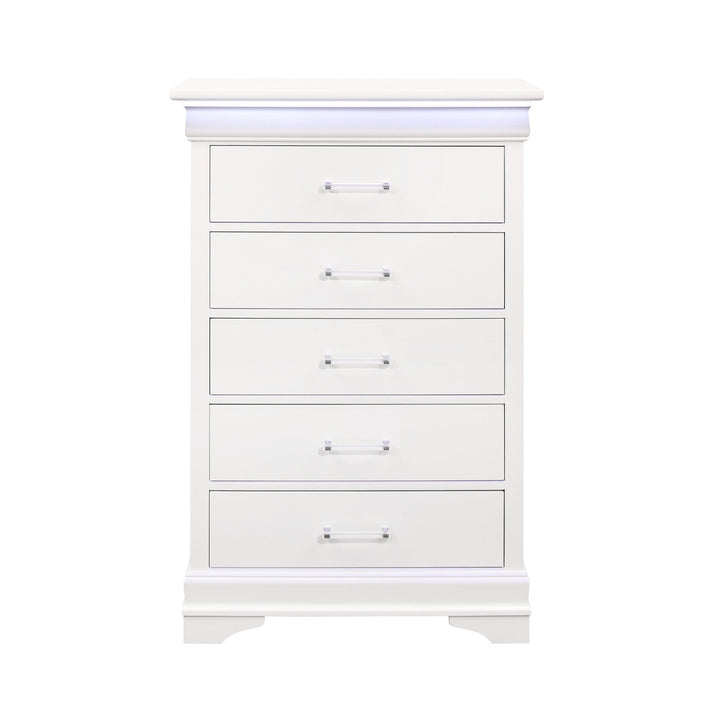 16" White Solid Wood Five Drawer Chest with LED Lighting Image 1