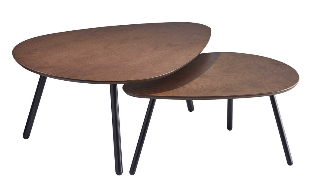 17" Black And Brown Solid Wood Round Nested Tables Image 4