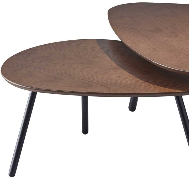 17" Black And Brown Solid Wood Round Nested Tables Image 5