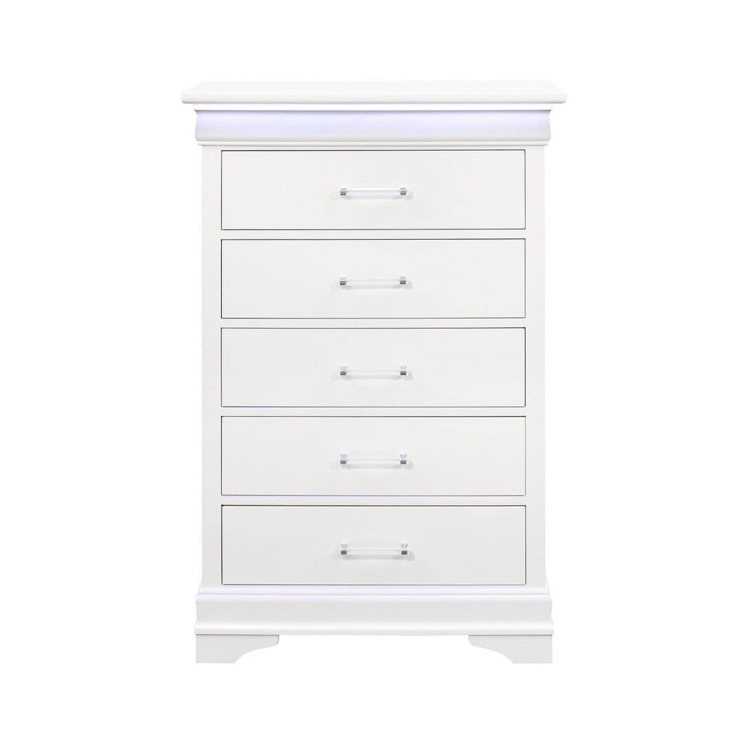 16" White Solid Wood Five Drawer Chest with LED Lighting Image 4