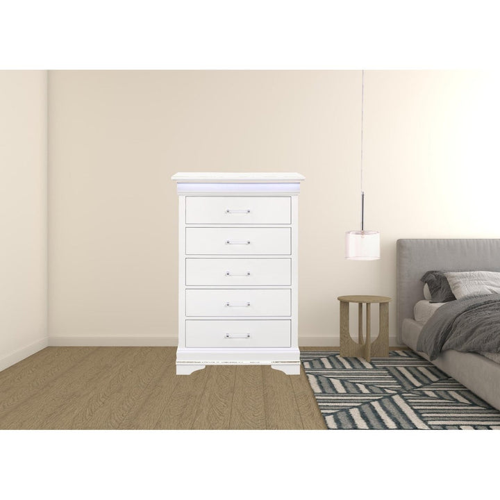 16" White Solid Wood Five Drawer Chest with LED Lighting Image 7