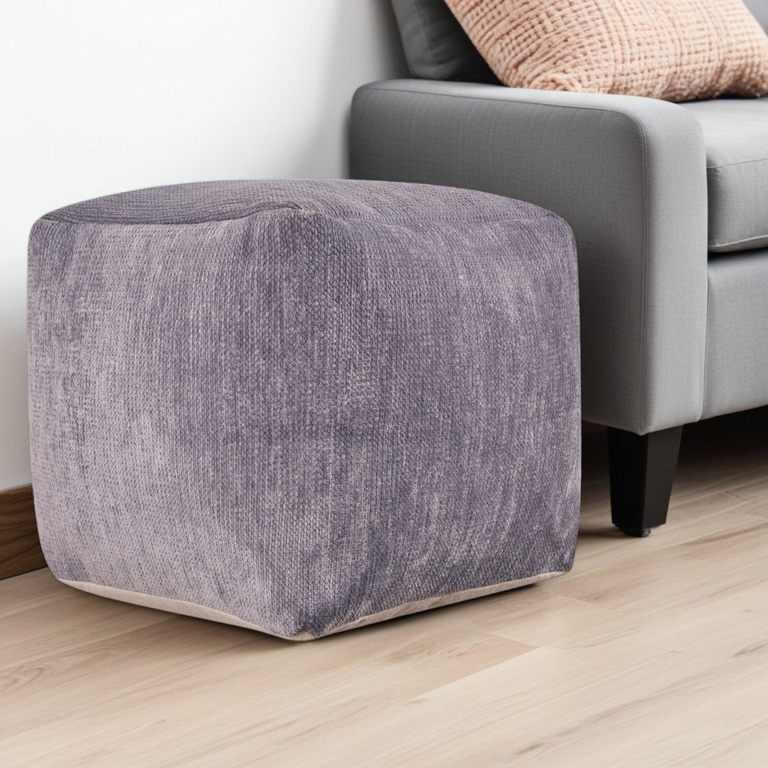 18" Gray Chenille Cube Pouf Ottoman Image 3