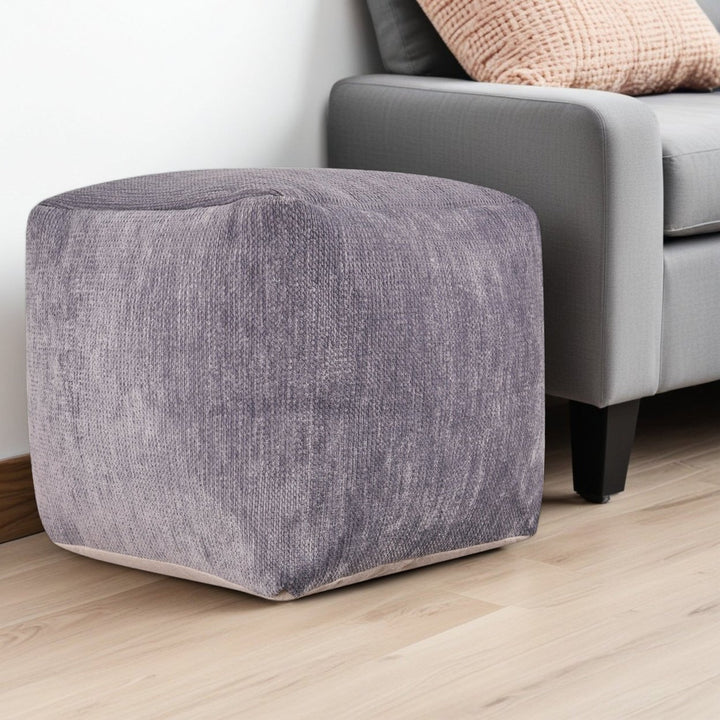 18" Gray Chenille Cube Pouf Ottoman Image 1