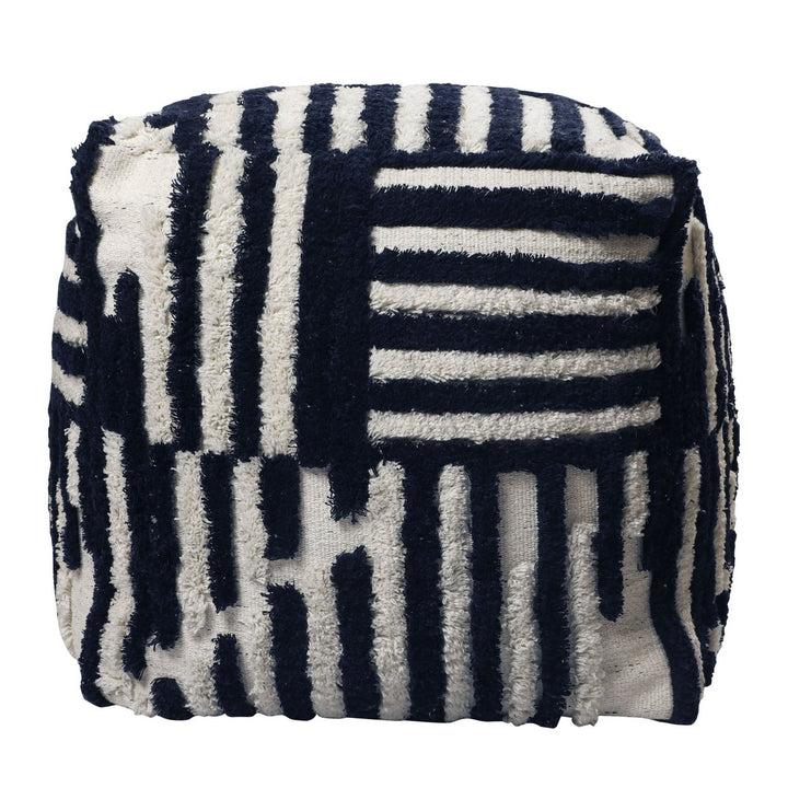 18" Beige Cotton Cube Striped Pouf Ottoman Image 1