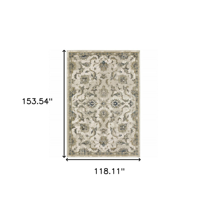 10 X 13 Beige Gold Blue And Grey Oriental Power Loom Stain Resistant Area Rug Image 10