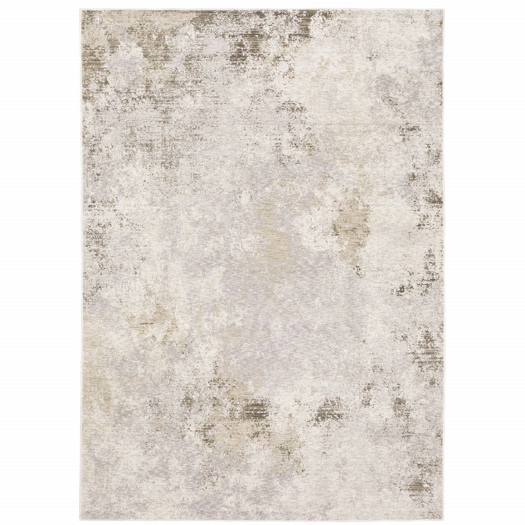 10 X 13 Beige Ivory Tan Grey And Brown Abstract Power Loom Stain Resistant Area Rug Image 1