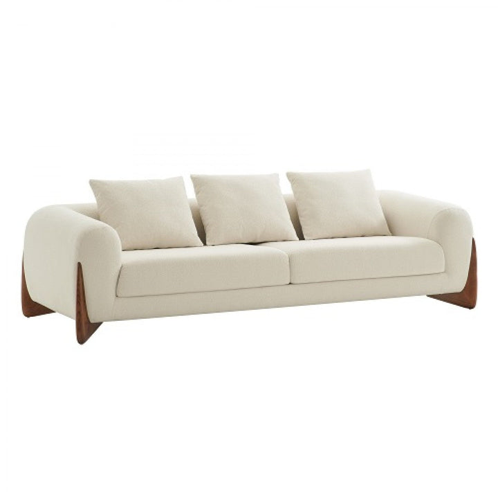 100" Cream Sofa With Wood Brown Legs Image 4