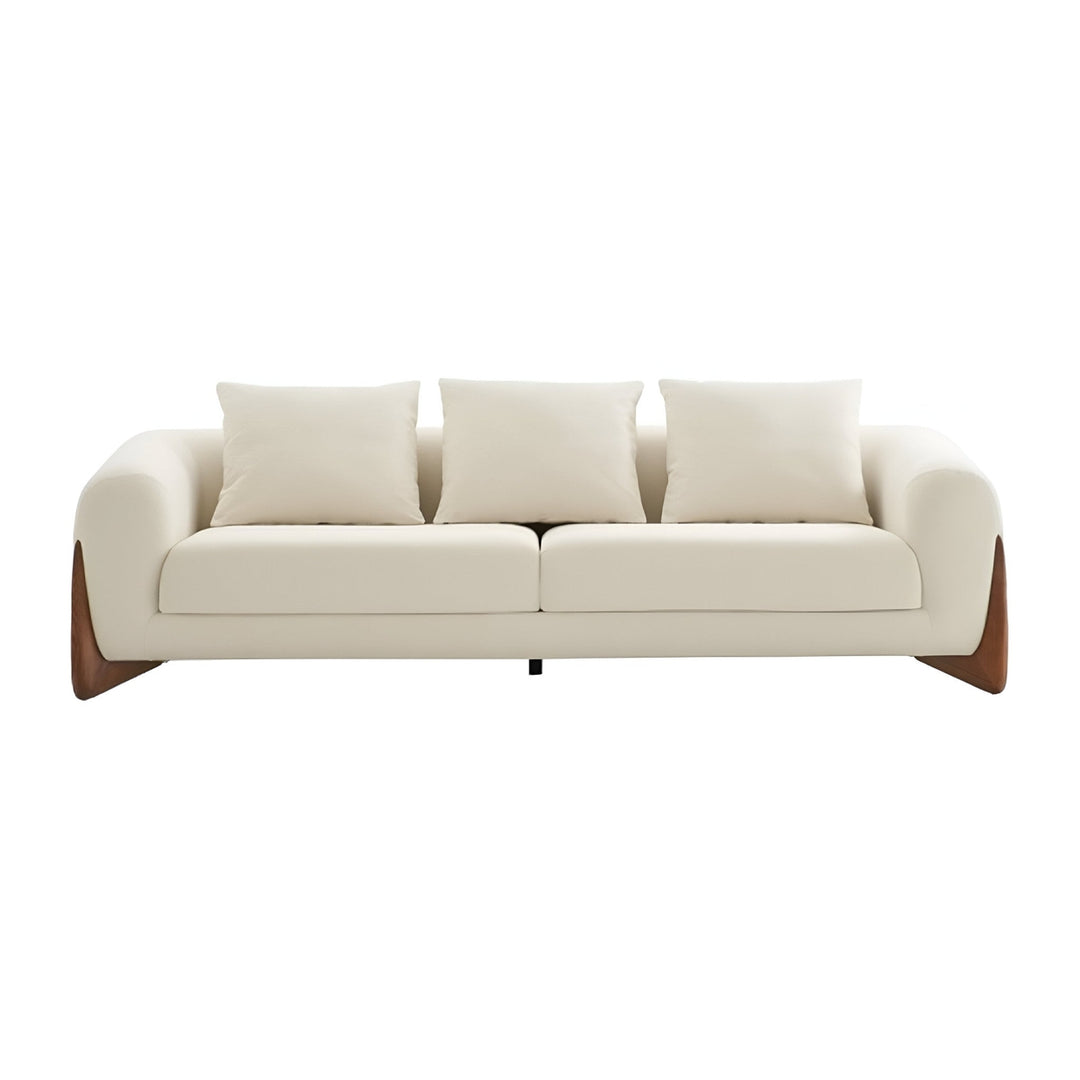 100" Cream Sofa With Wood Brown Legs Image 6