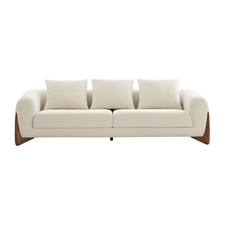 100" Cream Sofa With Wood Brown Legs Image 6