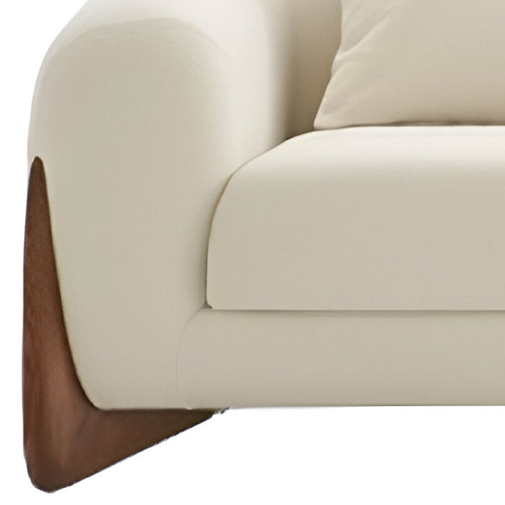 100" Cream Sofa With Wood Brown Legs Image 8