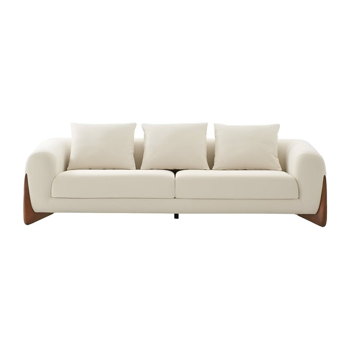 100" Cream Sofa With Wood Brown Legs Image 9