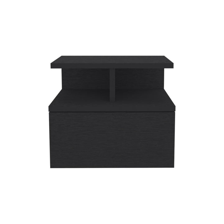 12" Black One Drawer Faux Wood Floating Nightstand Image 4