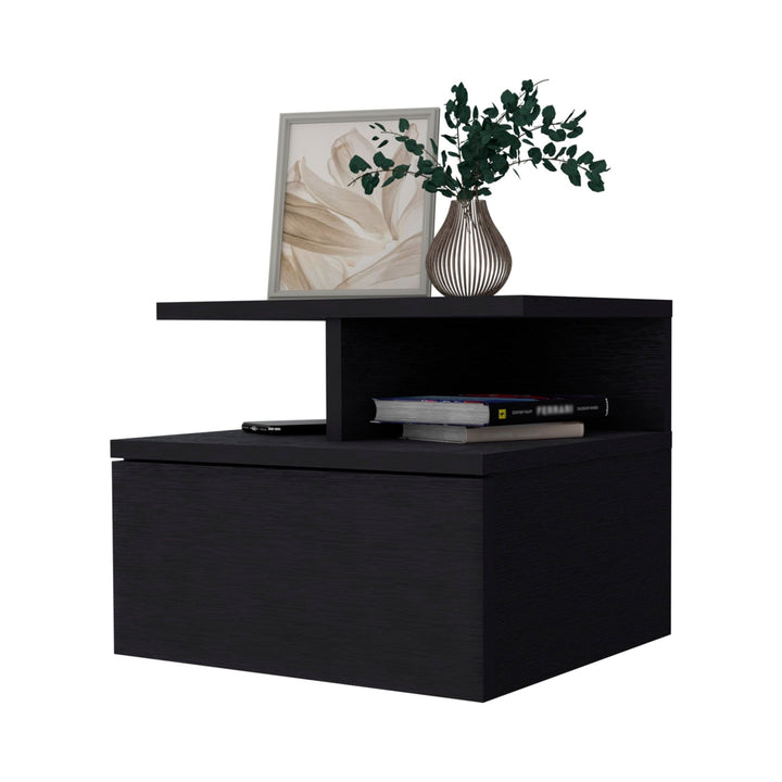 12" Black One Drawer Nightstand With Integrated Tech Image 3