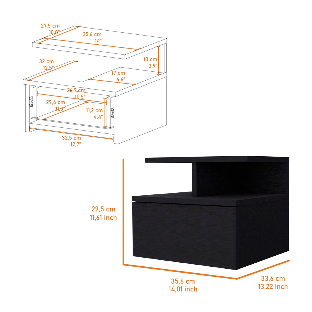 12" Black One Drawer Nightstand With Integrated Tech Image 4