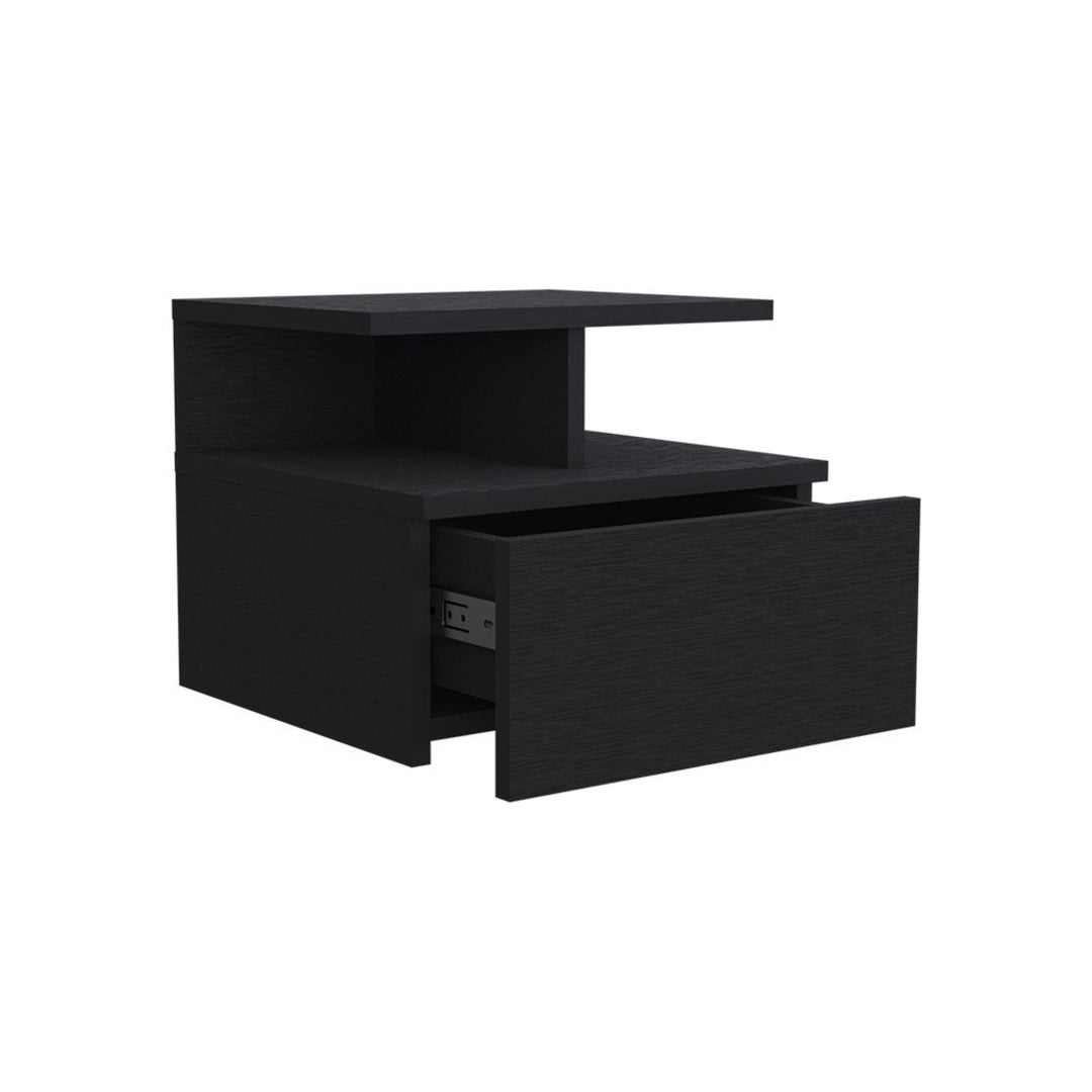 12" Black One Drawer Faux Wood Floating Nightstand Image 6