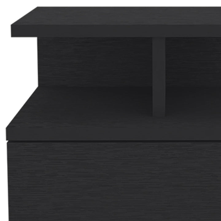 12" Black One Drawer Faux Wood Floating Nightstand Image 7