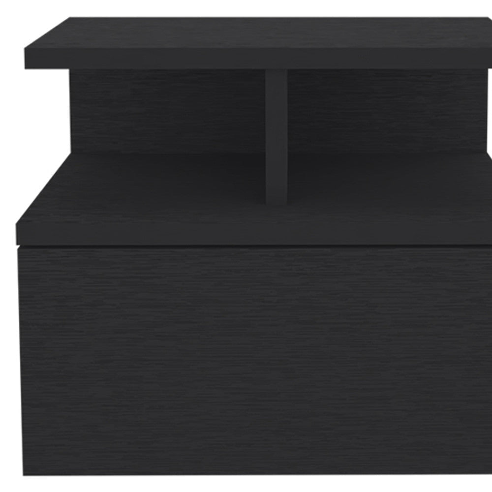 12" Black One Drawer Faux Wood Floating Nightstand Image 8