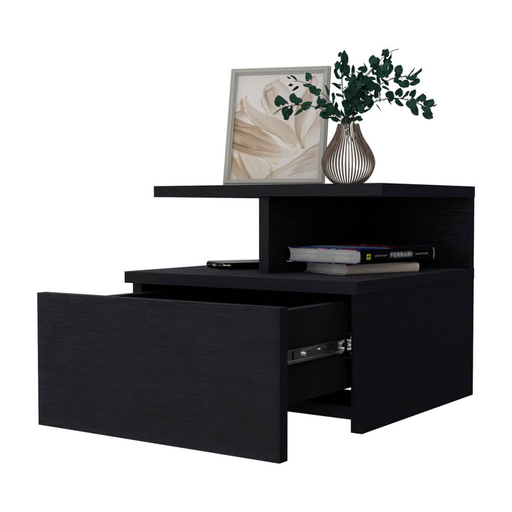 12" Black One Drawer Nightstand With Integrated Tech Image 7