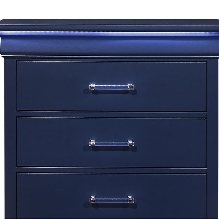 16" Blue Solid Wood Five Drawer Chest with LED Lighting Image 2