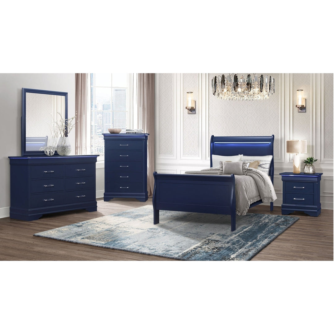 16" Blue Solid Wood Five Drawer Chest with LED Lighting Image 3