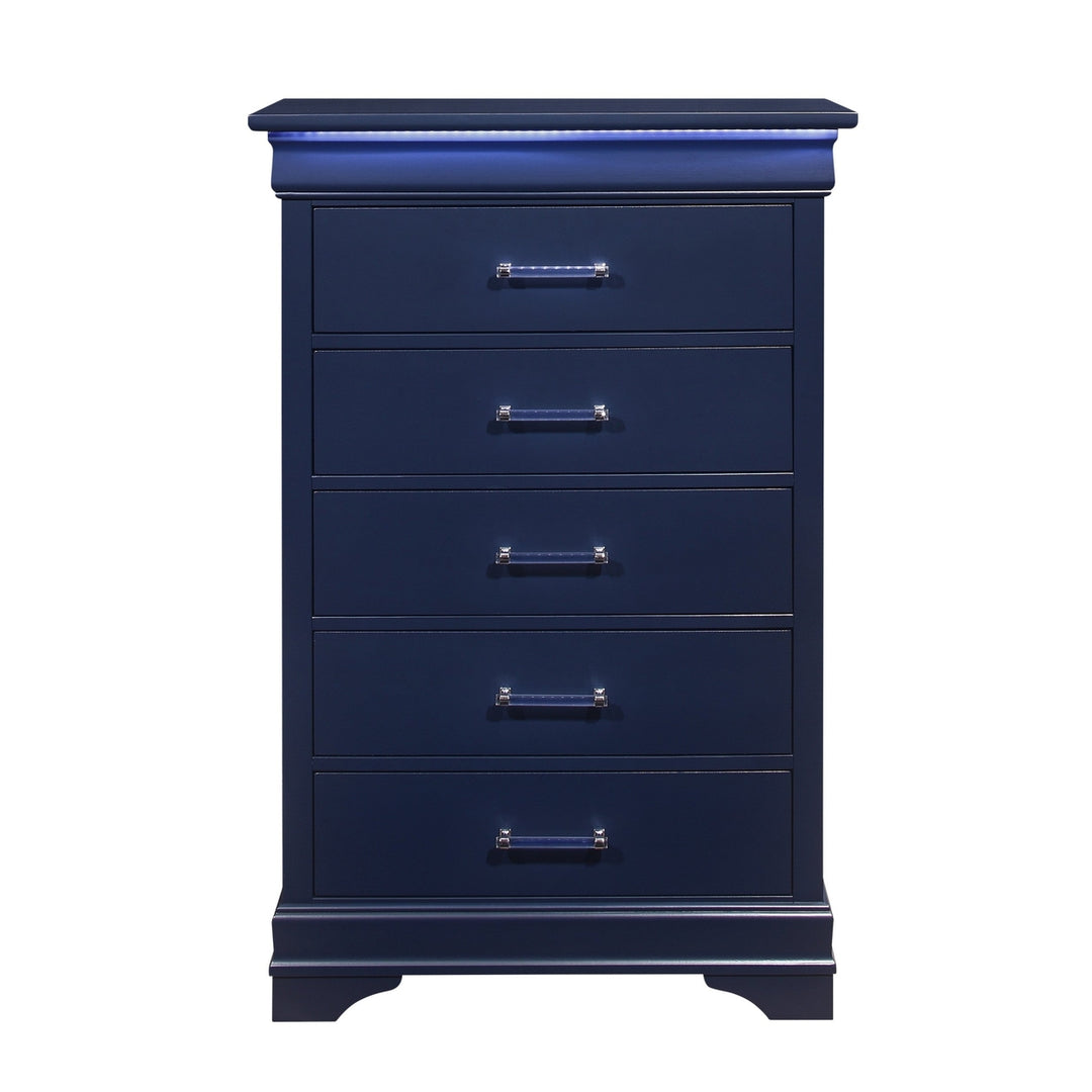 16" Blue Solid Wood Five Drawer Chest with LED Lighting Image 4