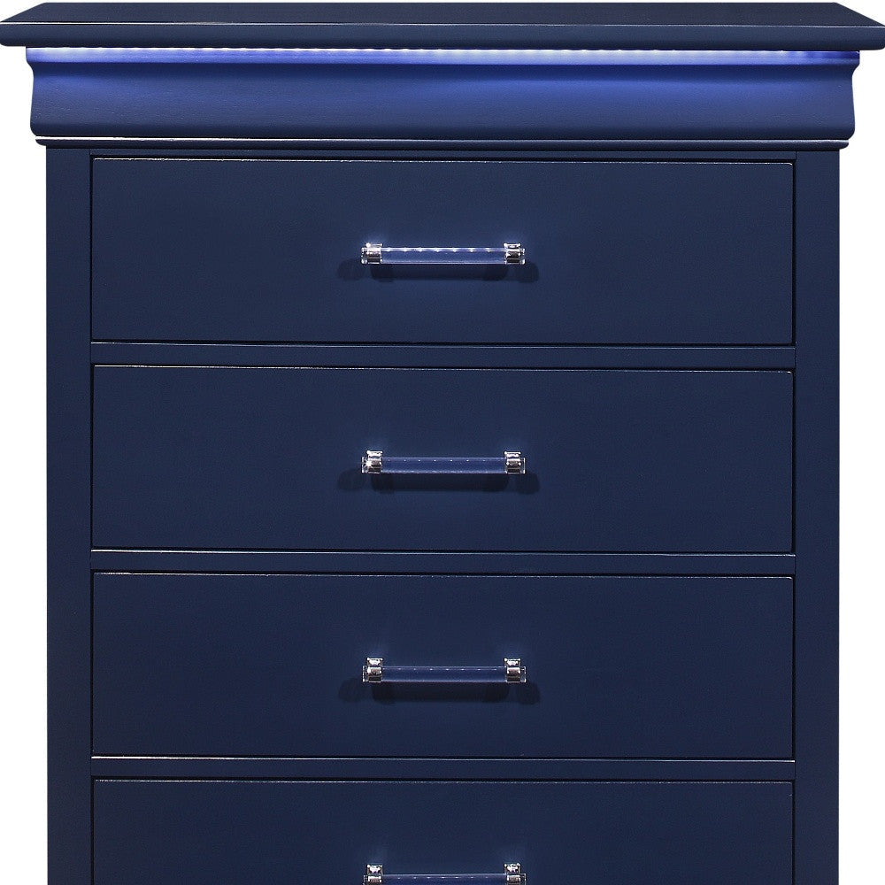 16" Blue Solid Wood Five Drawer Chest with LED Lighting Image 5