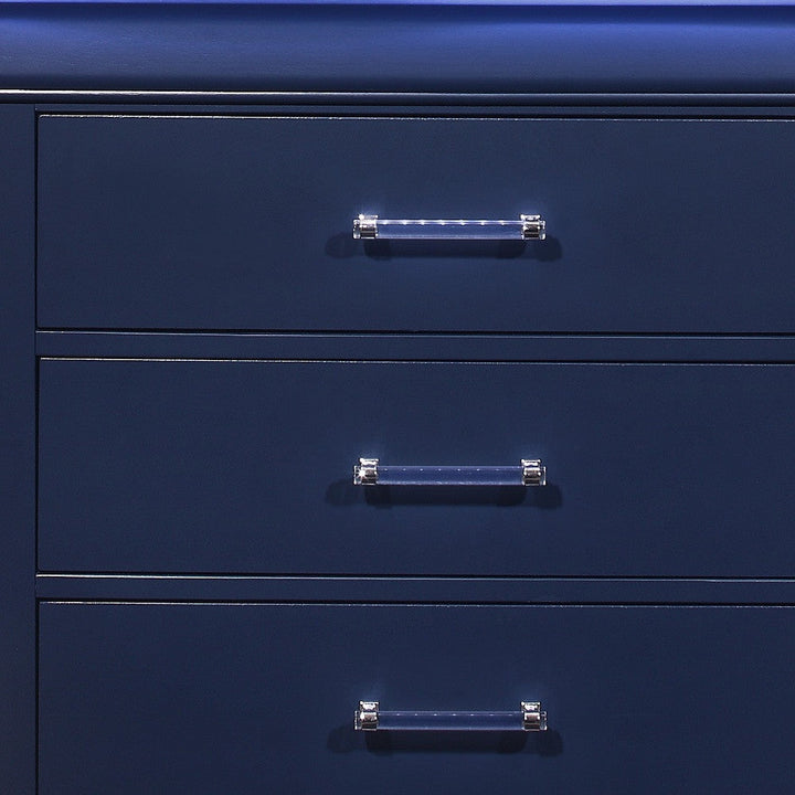 16" Blue Solid Wood Five Drawer Chest with LED Lighting Image 6