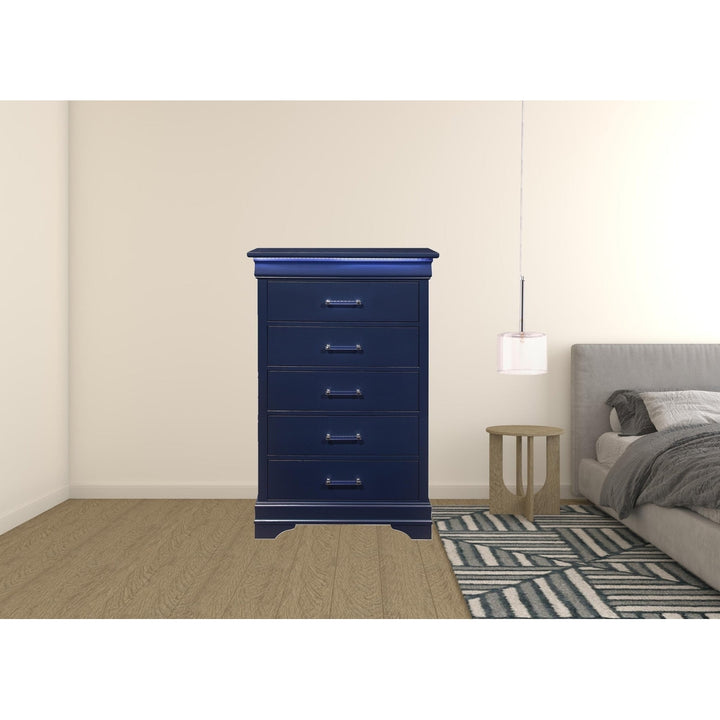 16" Blue Solid Wood Five Drawer Chest with LED Lighting Image 7