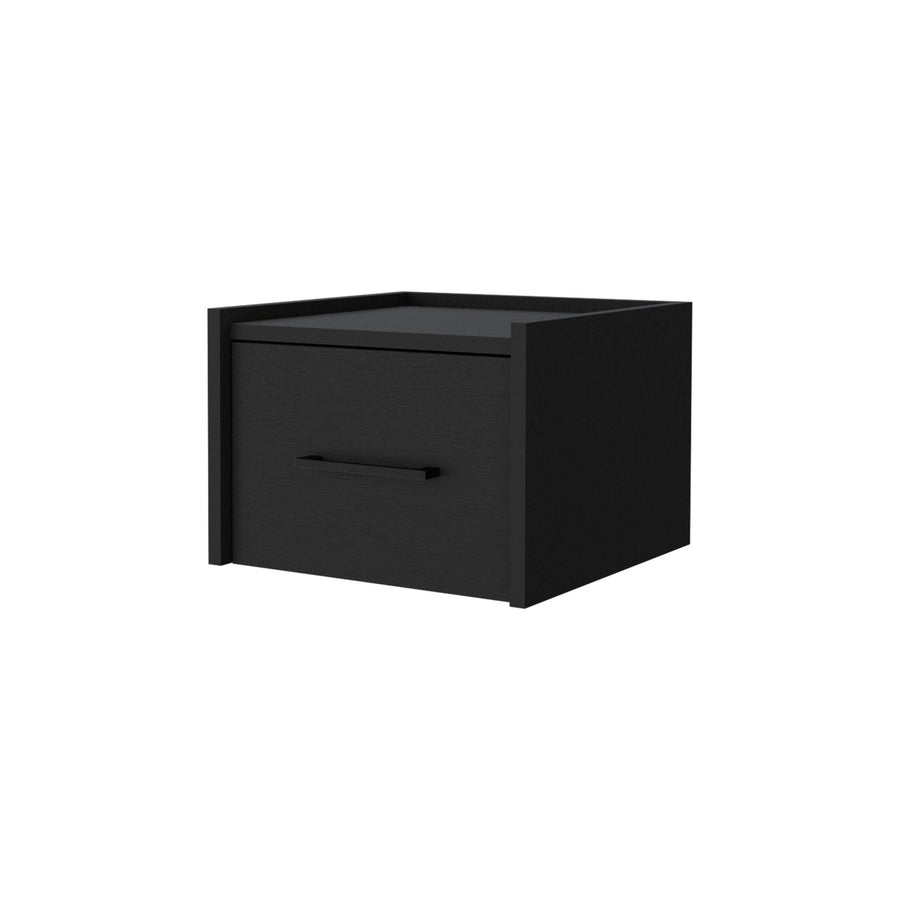 10" Black One Drawer Faux Wood Floating Nightstand Image 1