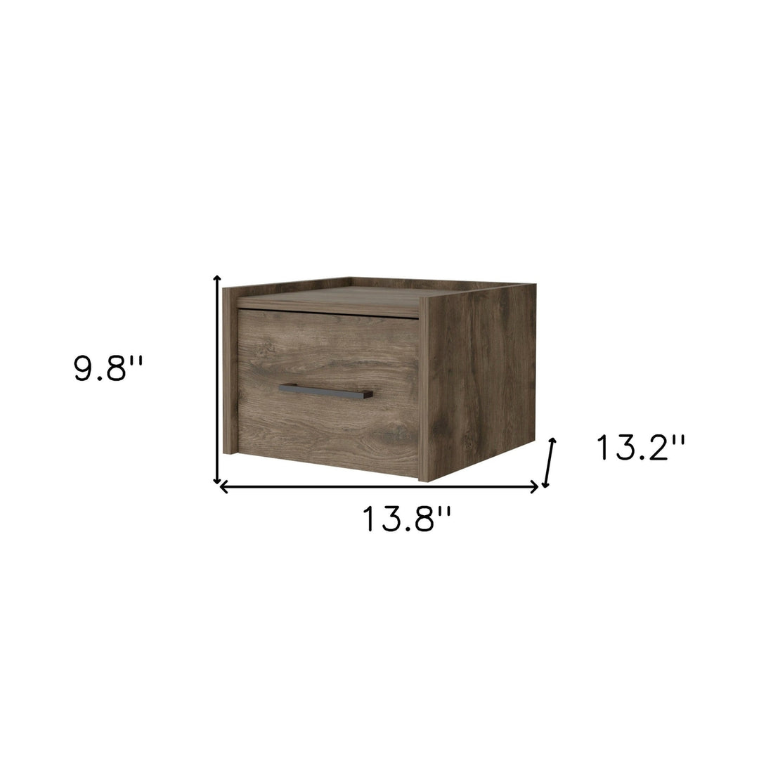 10" Brown One Drawer Faux Wood Floating Nightstand Image 4