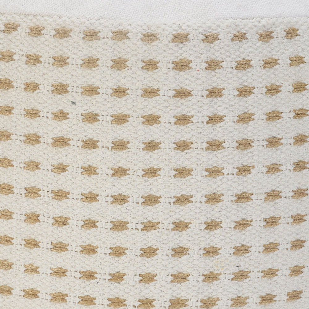 18" White Jute Round Geometric Pouf Ottoman Image 2