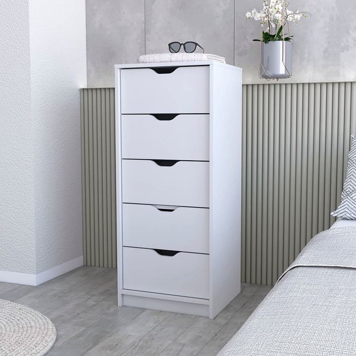 18" White Manufactured Wood Five Drawer Narrow Dresser Image 2