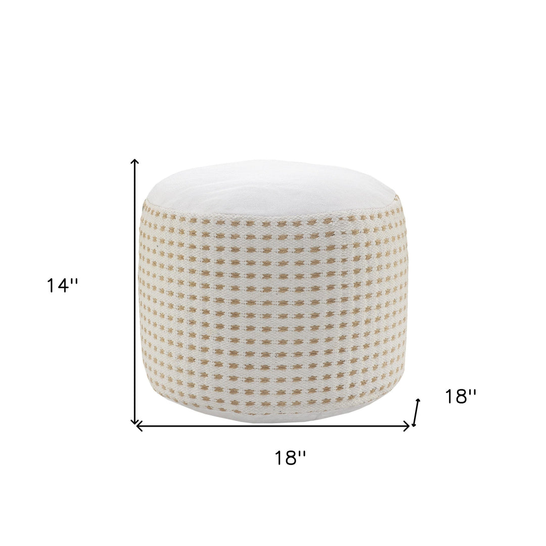 18" White Jute Round Geometric Pouf Ottoman Image 8