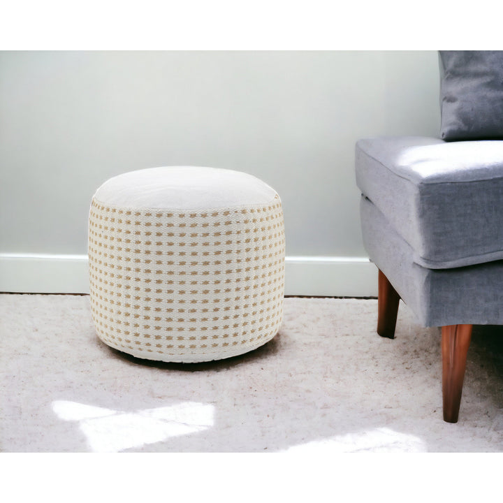 18" White Jute Round Geometric Pouf Ottoman Image 9