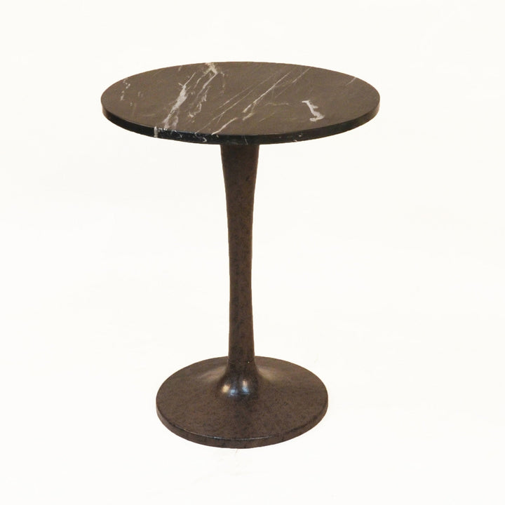 19" Black Marble Round End Table Image 1