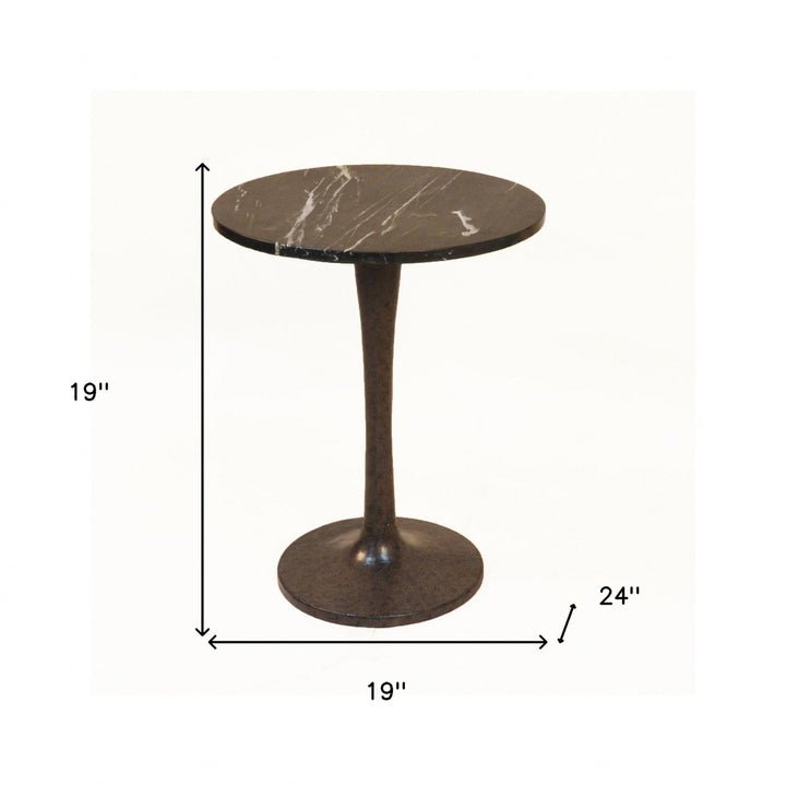 19" Black Marble Round End Table Image 2