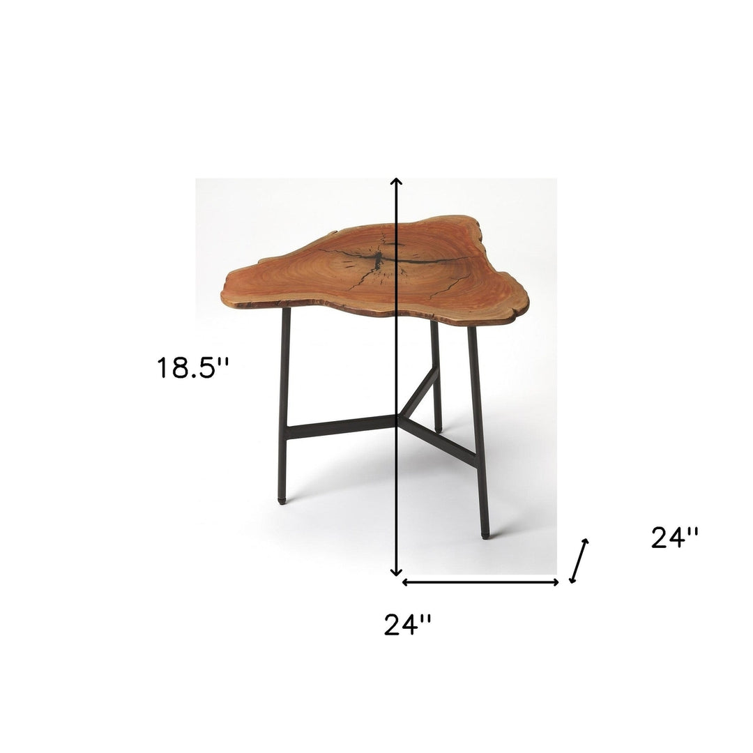 19" Black And Natural Brown Solid Wood Free Form End Table Image 4